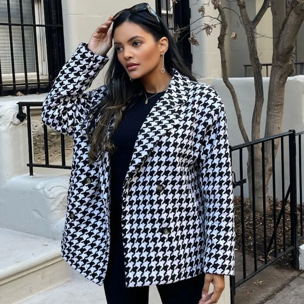 🆕 HOUNDSTOOTH OVERSIZE DOUBLE BUTTON JACKET - Picture 1 of 7